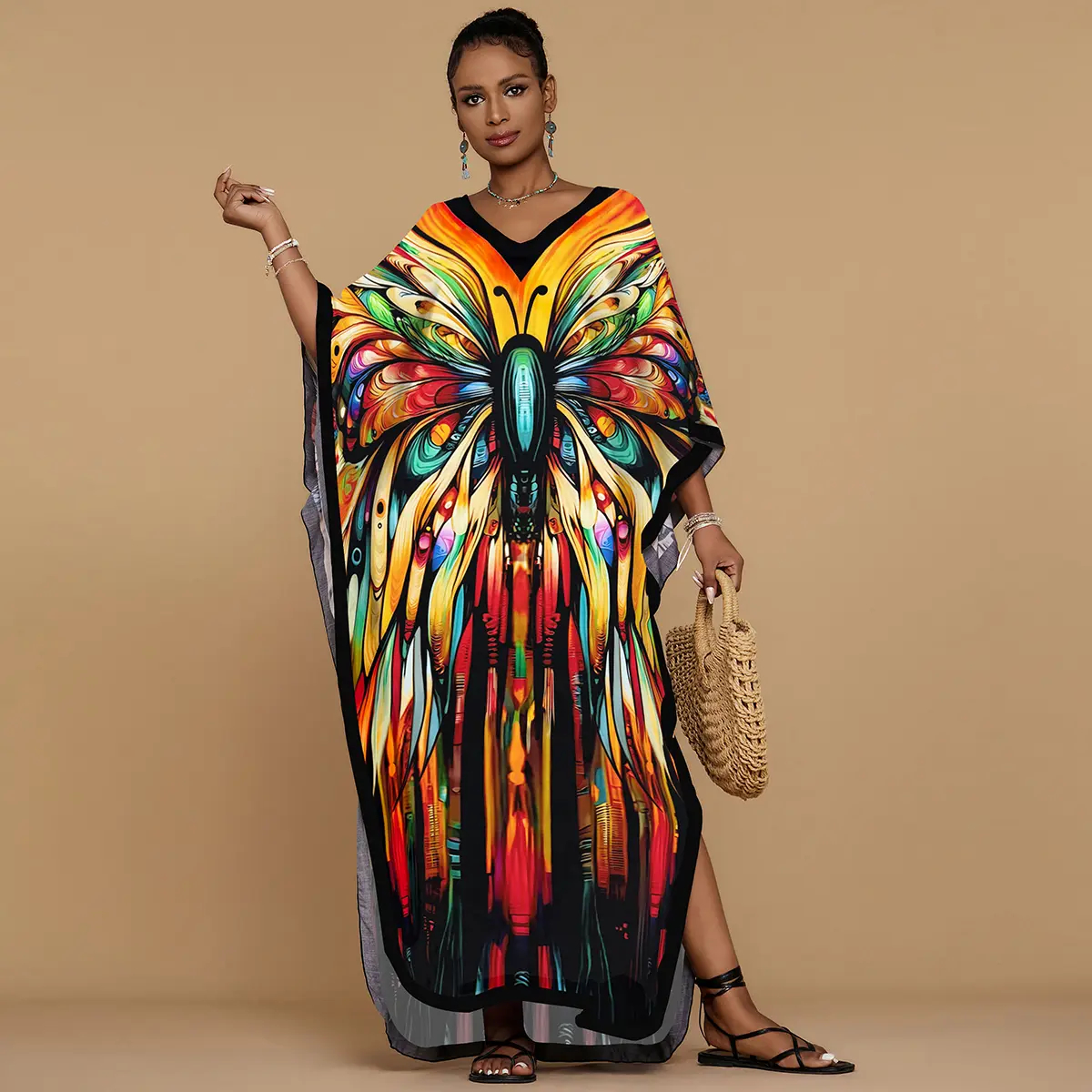 Ethnic Print Kaftan Dress