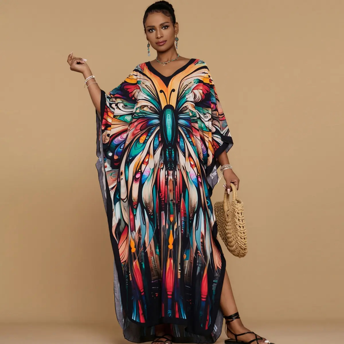 Ethnic Print Kaftan Dress