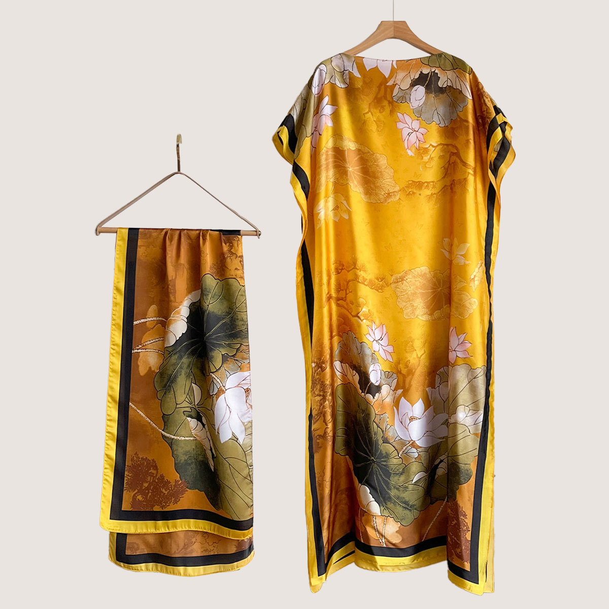 Women's Peacock Print Cape Shawl & Scarf Set, Elegant Beach Cover-Up For Holiday Vacation, Swimsuit Cover Up
