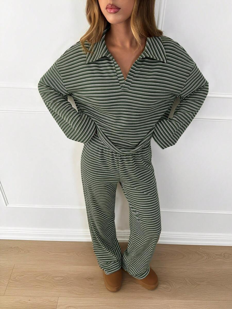 2-Piece Striped V-Neck Lounge Set