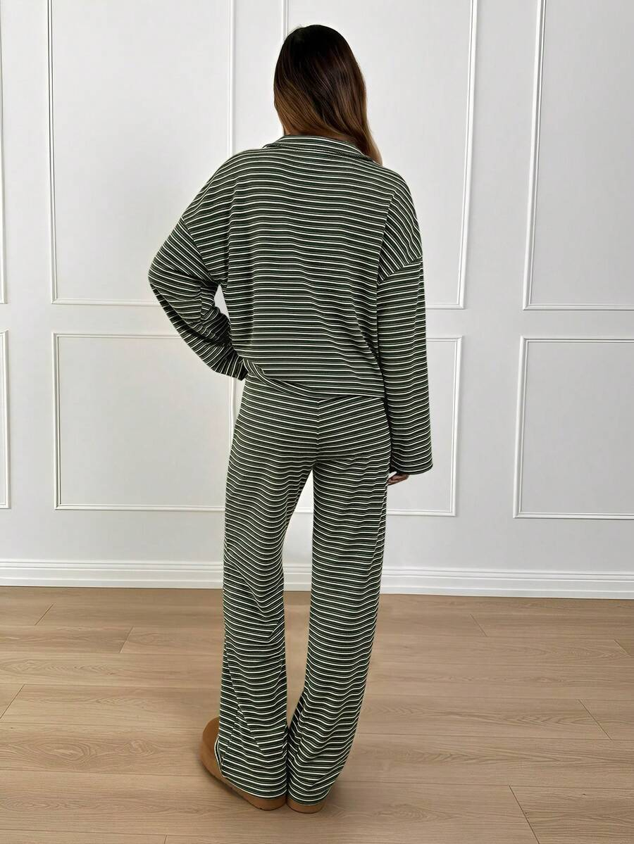 2-Piece Striped V-Neck Lounge Set