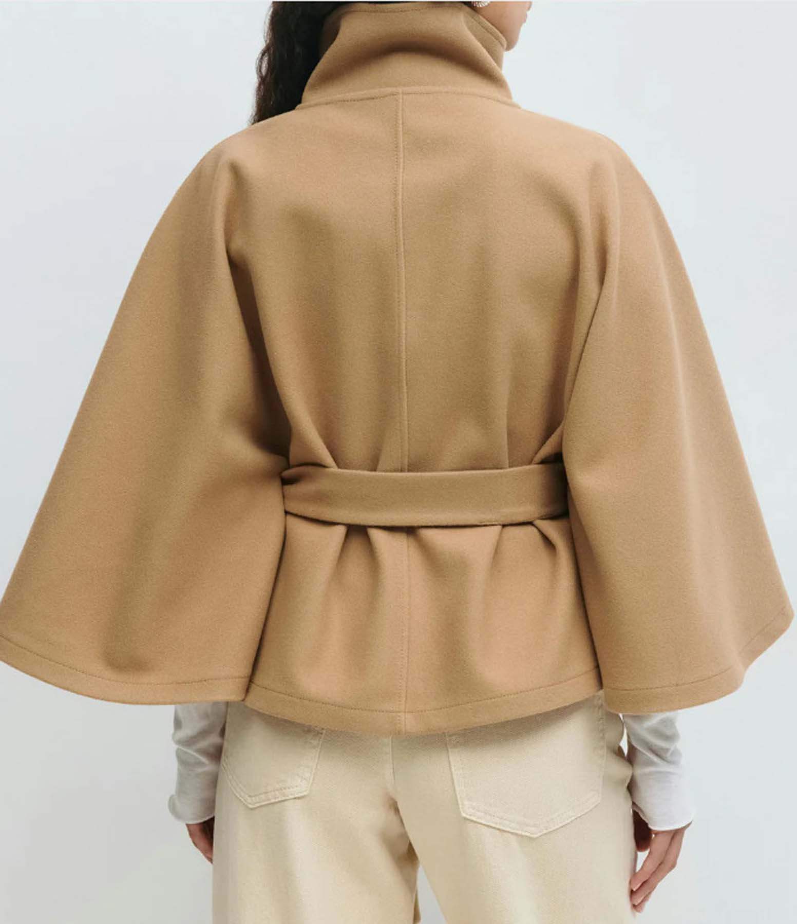Women's Plain Front Buckle Belted Woolen Cape Coat, Casual Fall & Winter Outerwear, Stylish Daily Wear for Dating, Button