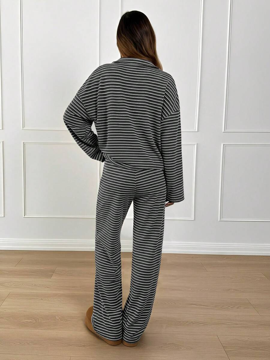 2-Piece Striped V-Neck Lounge Set