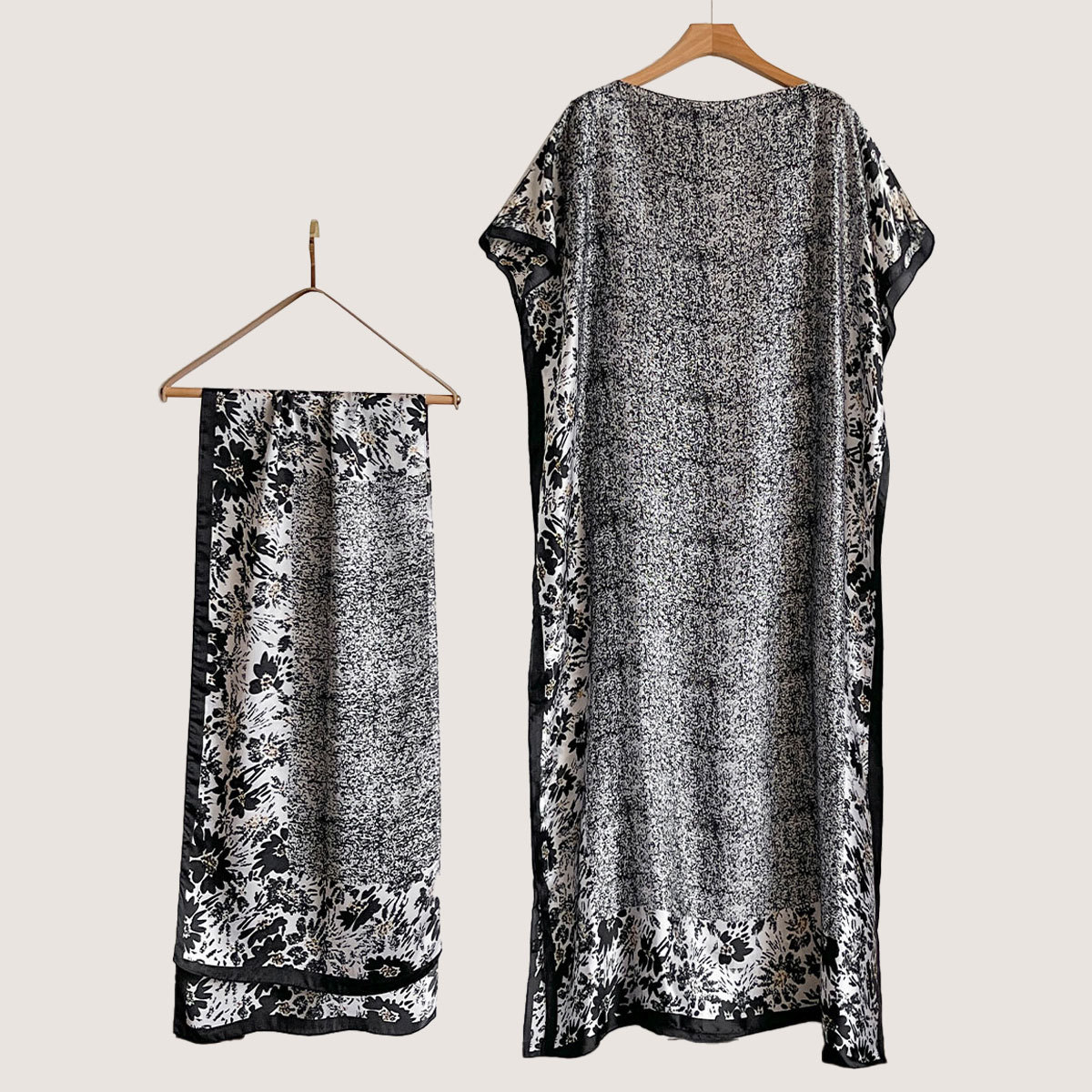 Women's Peacock Print Cape Shawl & Scarf Set, Elegant Beach Cover-Up For Holiday Vacation, Swimsuit Cover Up
