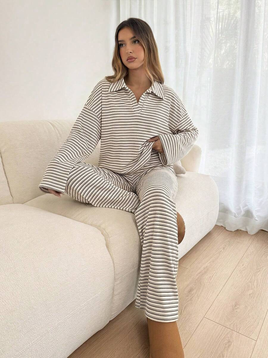 2-Piece Striped V-Neck Lounge Set