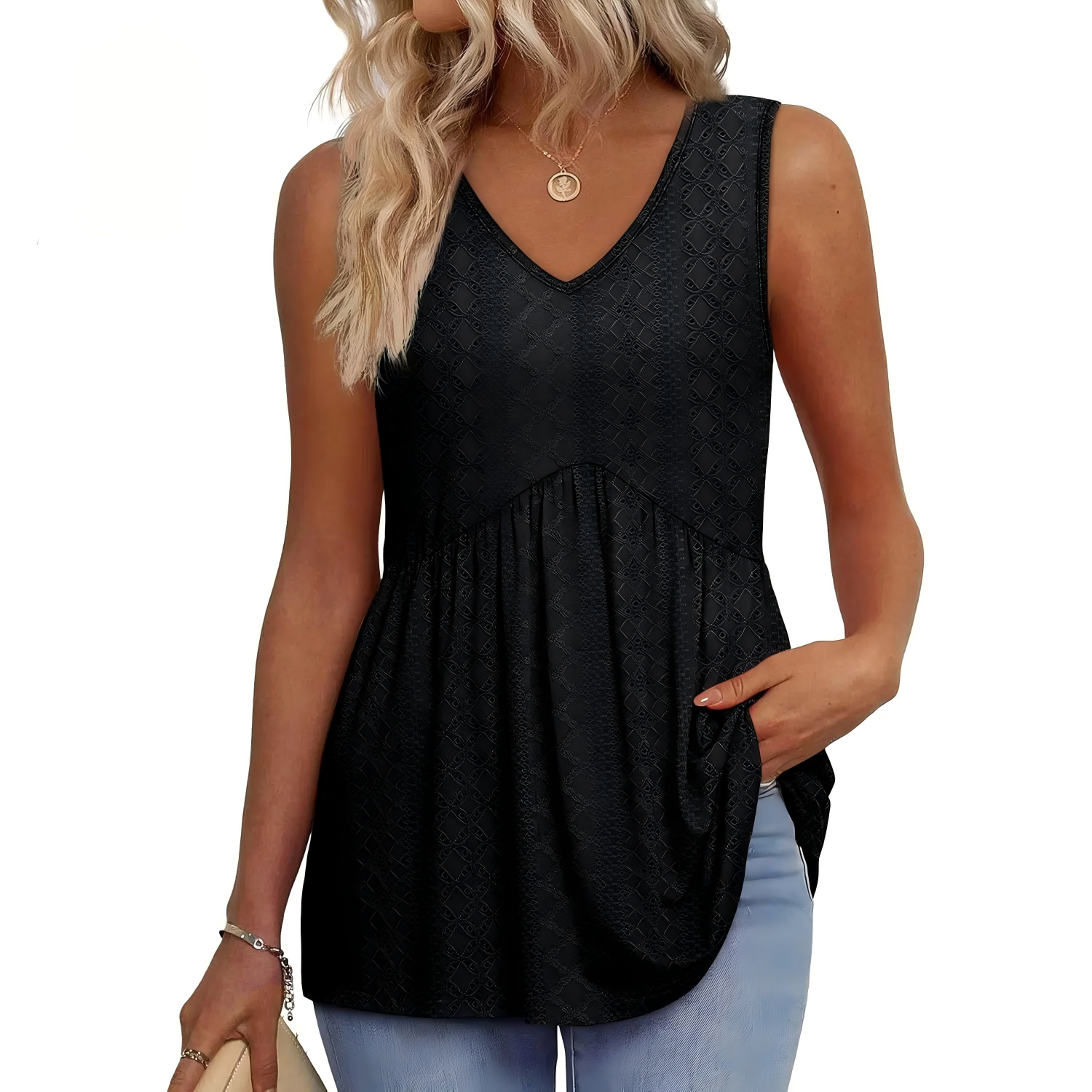 Womens Tank Tops Flowy Peplum Tops (Size Up 1-2 for Oversized Look) for Women Dressy Sleeveless V Neck Babydoll Tank Tops Fabric Stretchy tank tops summer tops