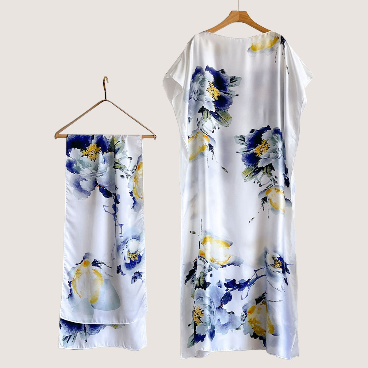 Women's Peacock Print Cape Shawl & Scarf Set, Elegant Beach Cover-Up For Holiday Vacation, Swimsuit Cover Up
