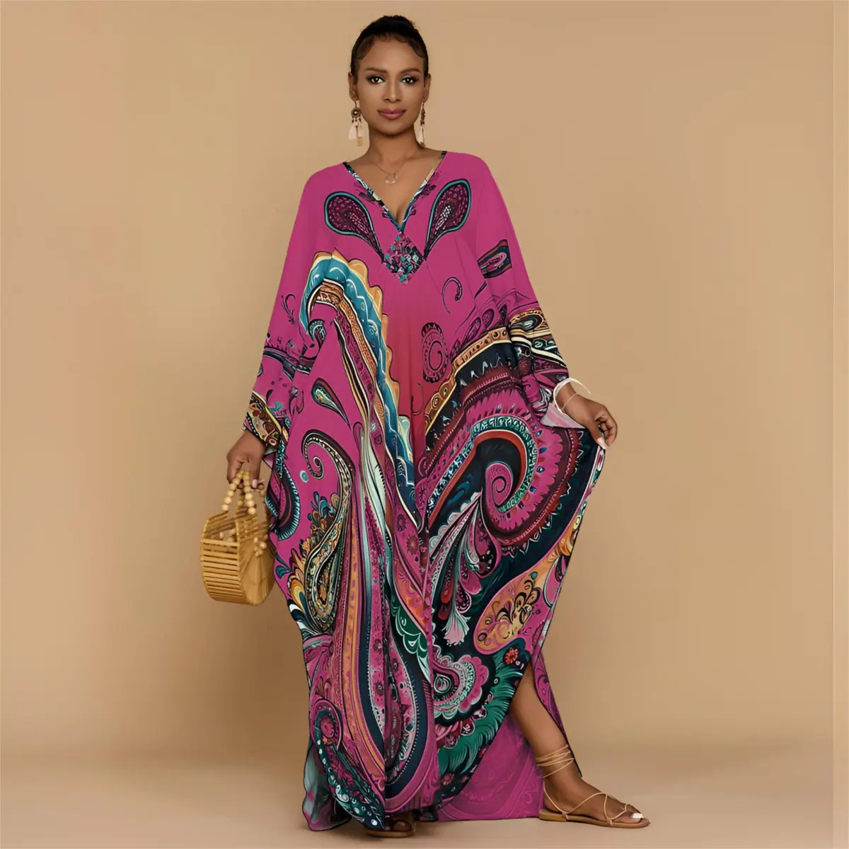 Ethnic Print Kaftan Dress