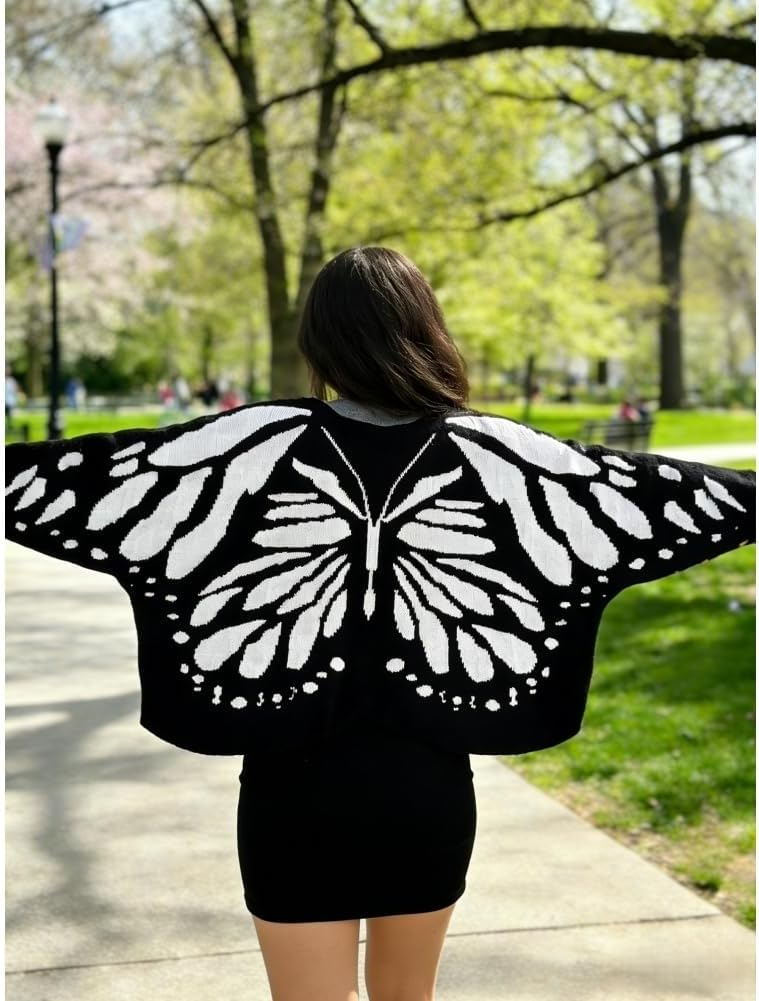 Womens Monarch Butterfly Crochet Cardigan Open Front Butterflies Wing Knit Cardigan Crochet Butterfly Coverups Button Sweater