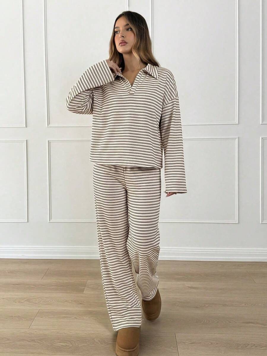 2-Piece Striped V-Neck Lounge Set