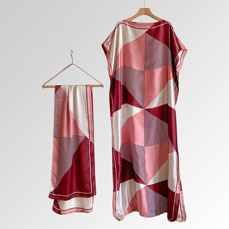 Women's Peacock Print Cape Shawl & Scarf Set, Elegant Beach Cover-Up For Holiday Vacation, Swimsuit Cover Up