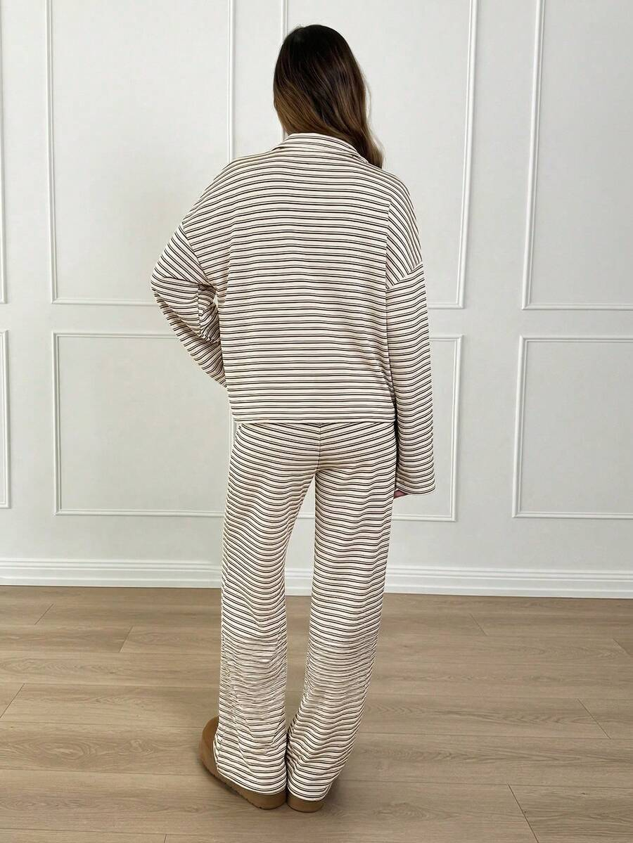 2-Piece Striped V-Neck Lounge Set
