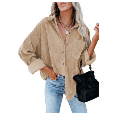 Women's Corduroy Shirt with Pocket - Drop Shoulder Style