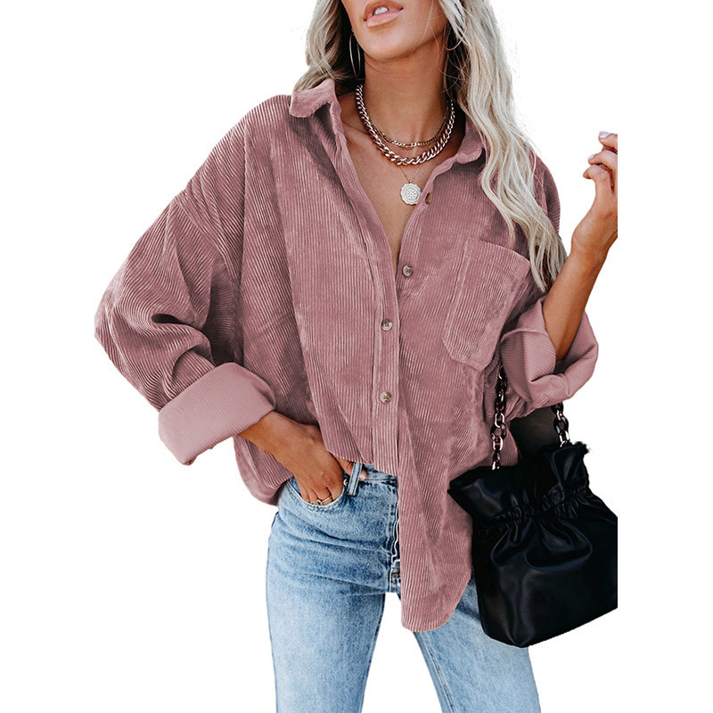 Women's Corduroy Shirt with Pocket - Drop Shoulder Style