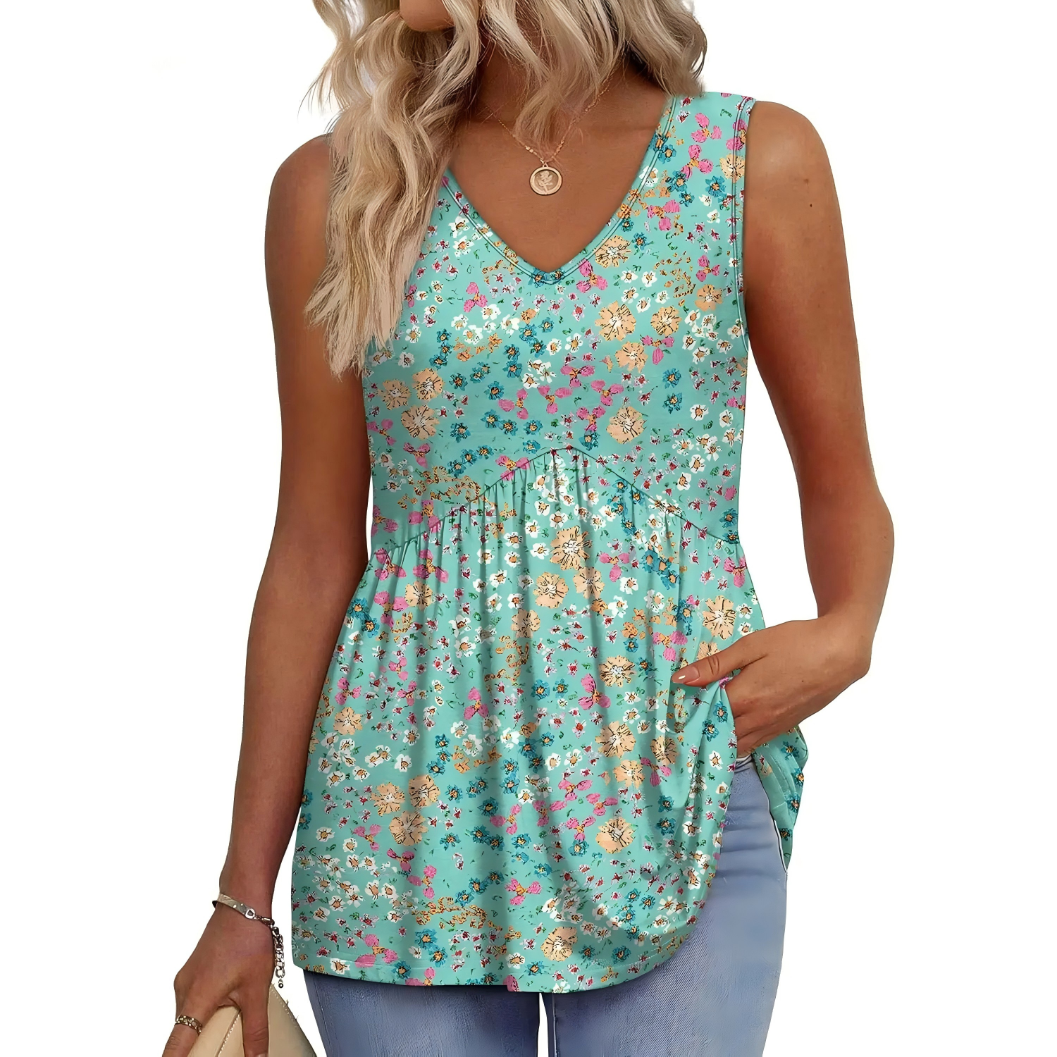 Womens Tank Tops Flowy Peplum Tops (Size Up 1-2 for Oversized Look) for Women Dressy Sleeveless V Neck Babydoll Tank Tops Fabric Stretchy tank tops summer tops