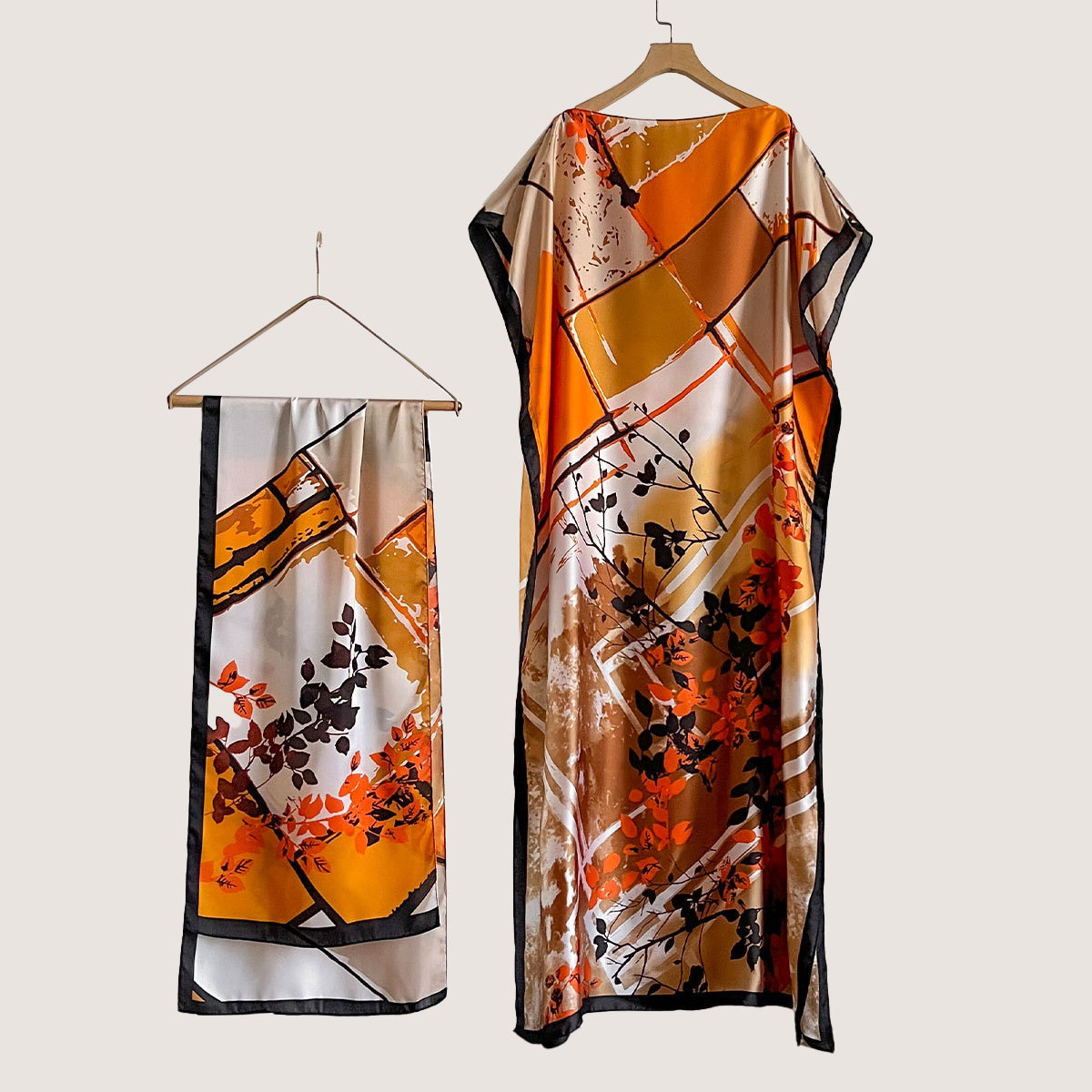 Women's Peacock Print Cape Shawl & Scarf Set, Elegant Beach Cover-Up For Holiday Vacation, Swimsuit Cover Up