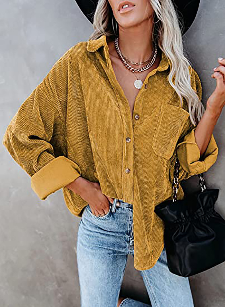 Women's Corduroy Shirt with Pocket - Drop Shoulder Style