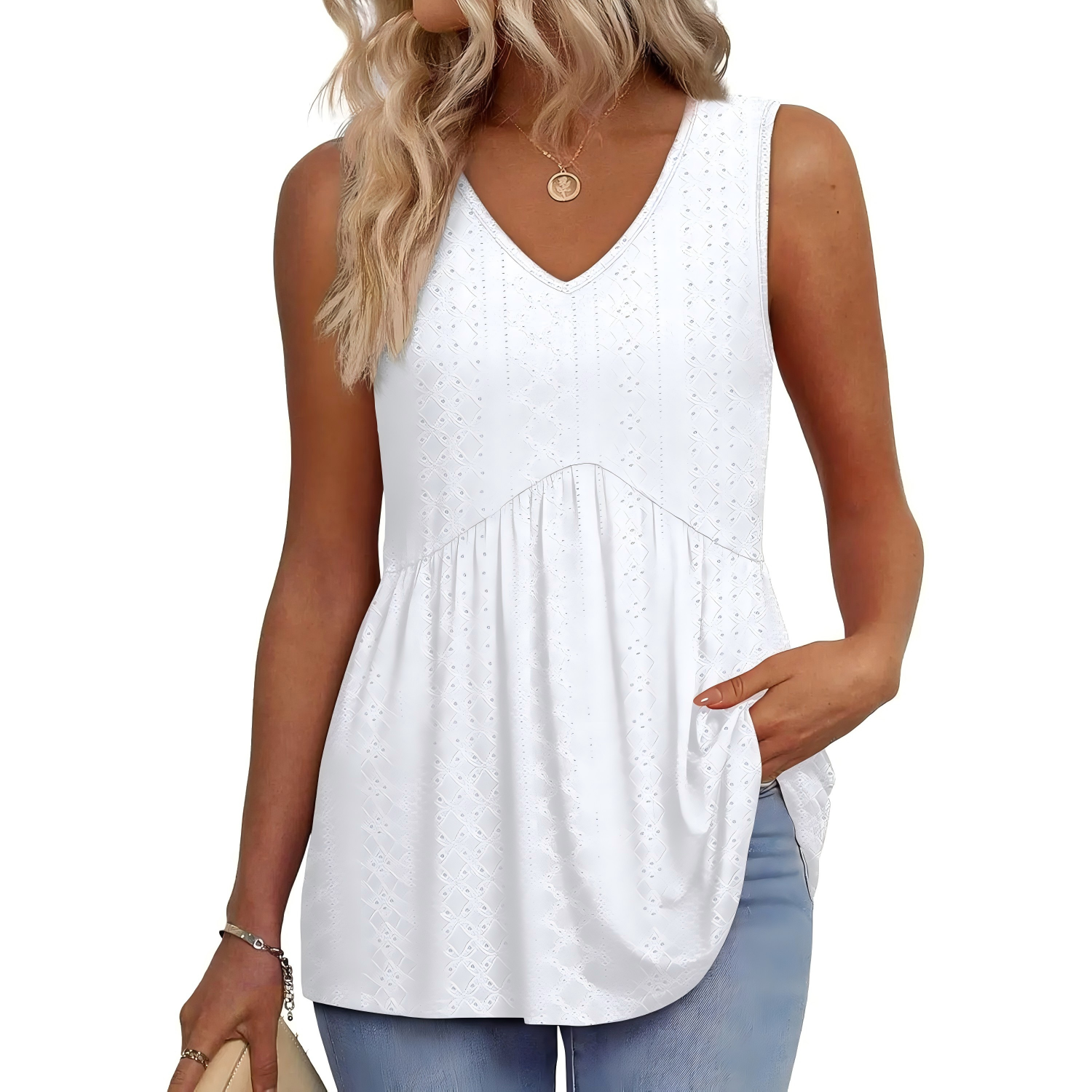 Womens Tank Tops Flowy Peplum Tops (Size Up 1-2 for Oversized Look) for Women Dressy Sleeveless V Neck Babydoll Tank Tops Fabric Stretchy tank tops summer tops