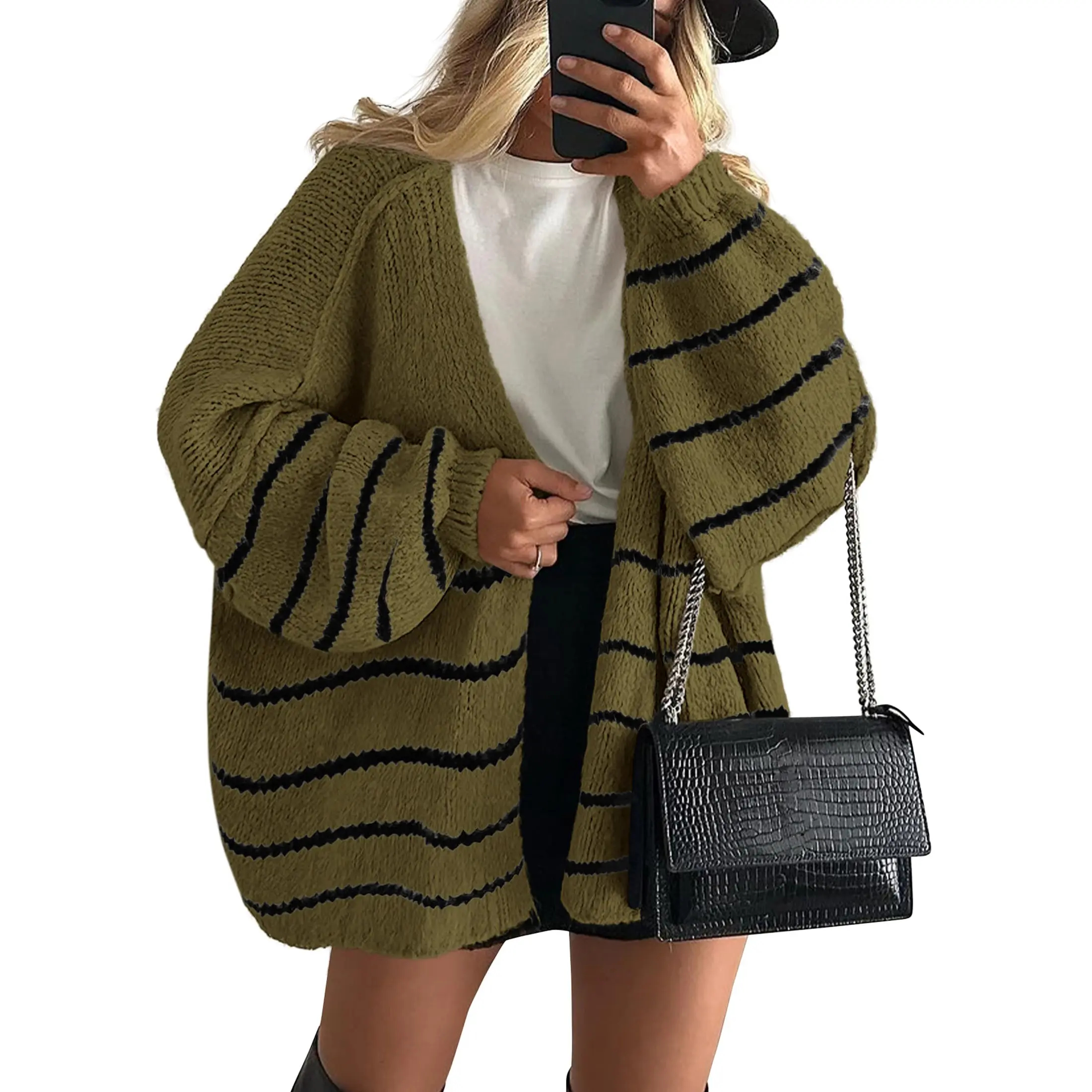 Women's Oversized Cardigan Sweater Fall Long Lantern Sleeve Knit Open Front Lightweight Sweater Knitwear Tops