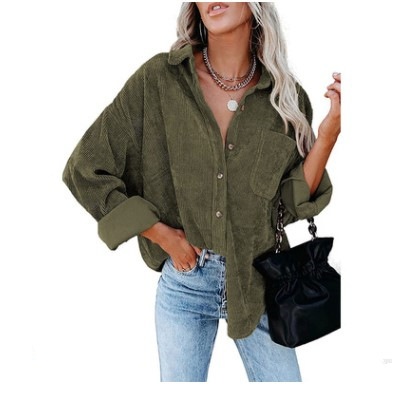 Women's Corduroy Shirt with Pocket - Drop Shoulder Style