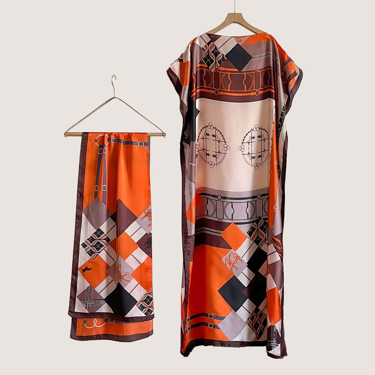 Women's Peacock Print Cape Shawl & Scarf Set, Elegant Beach Cover-Up For Holiday Vacation, Swimsuit Cover Up