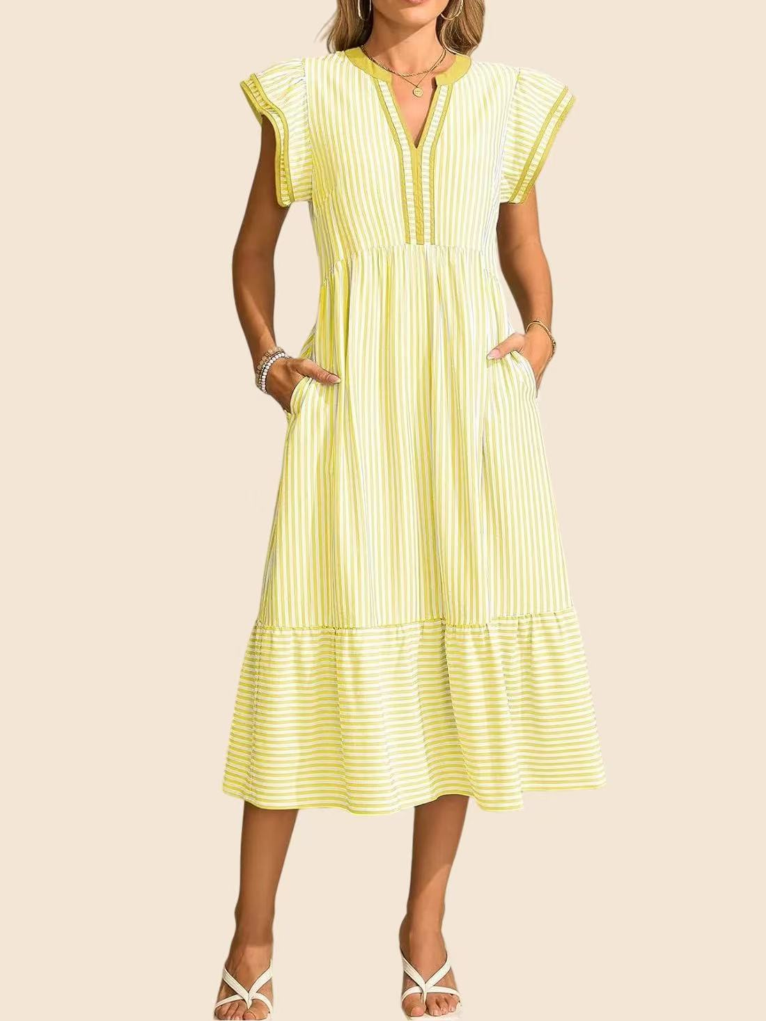 Summer V-Neck Ruffle Maxi Dress