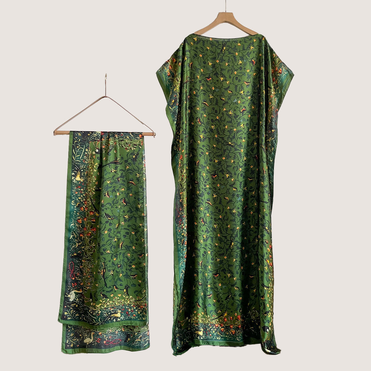 Women's Peacock Print Cape Shawl & Scarf Set, Elegant Beach Cover-Up For Holiday Vacation, Swimsuit Cover Up