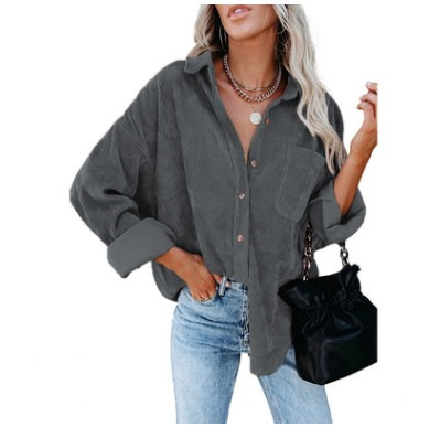 Women's Corduroy Shirt with Pocket - Drop Shoulder Style