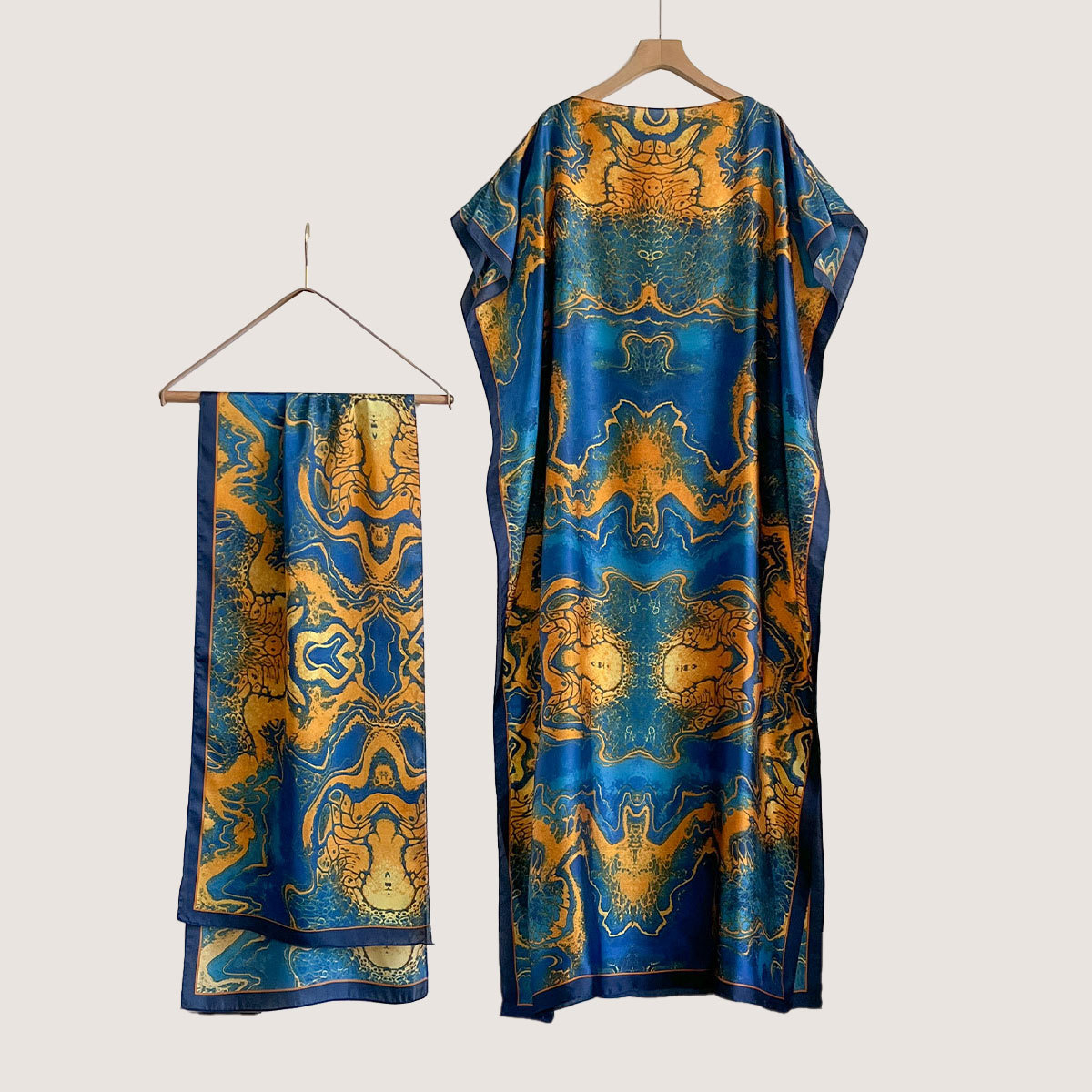 Women's Peacock Print Cape Shawl & Scarf Set, Elegant Beach Cover-Up For Holiday Vacation, Swimsuit Cover Up