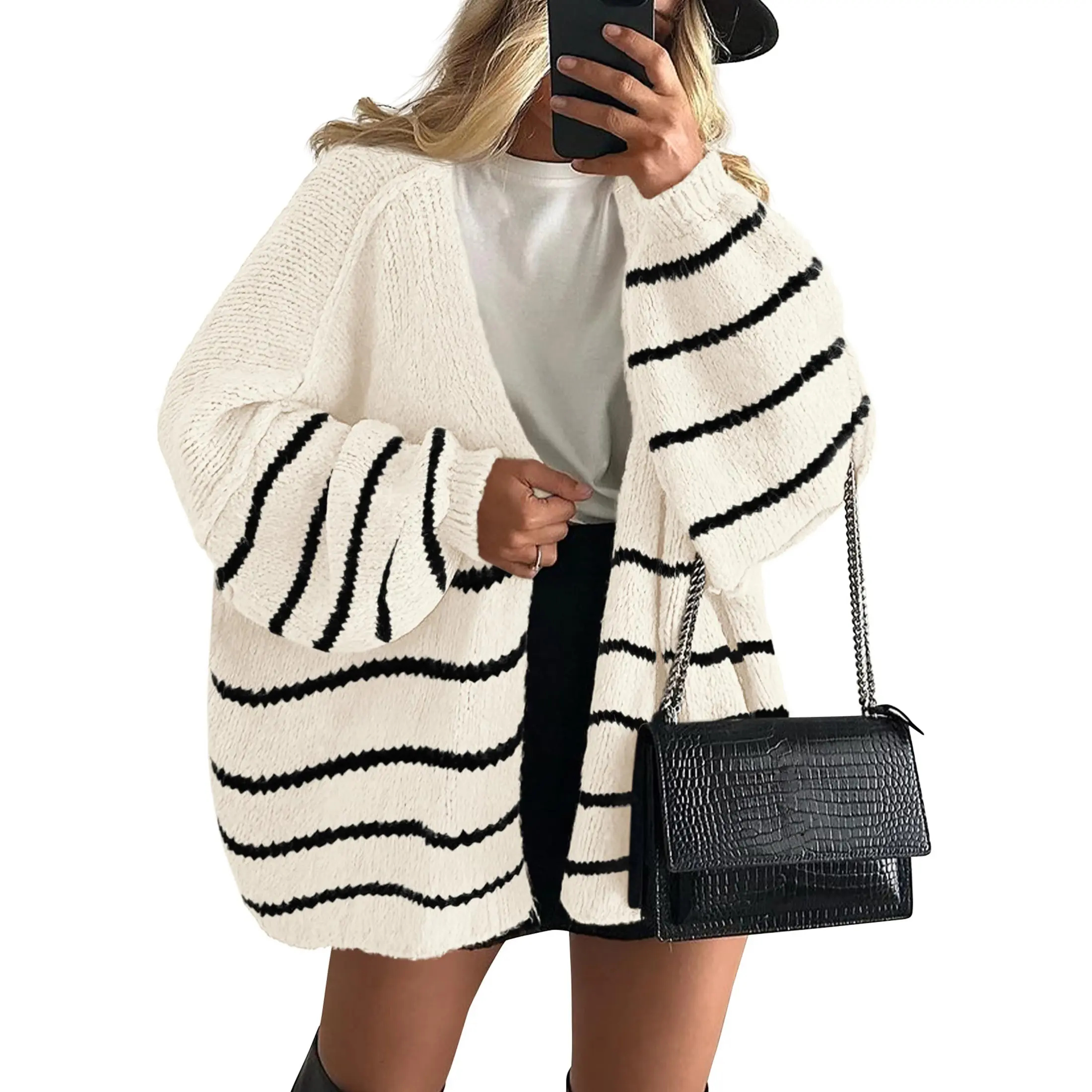 Women's Oversized Cardigan Sweater Fall Long Lantern Sleeve Knit Open Front Lightweight Sweater Knitwear Tops