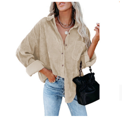 Women's Corduroy Shirt with Pocket - Drop Shoulder Style