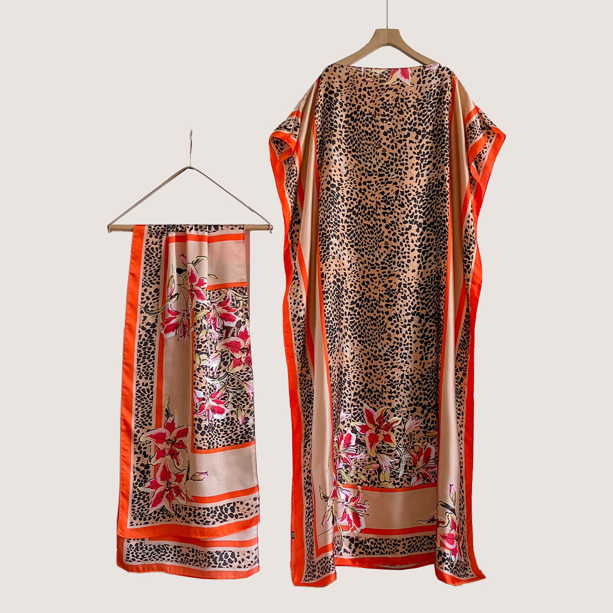 Women's Peacock Print Cape Shawl & Scarf Set, Elegant Beach Cover-Up For Holiday Vacation, Swimsuit Cover Up
