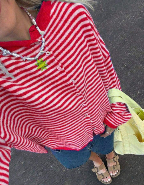 Women's Striped Knit Cardigan Sweater Casual Long Sleeve