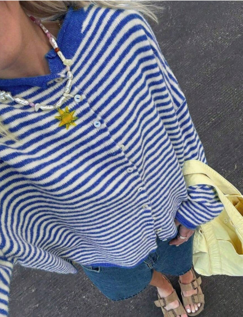 Women's Striped Knit Cardigan Sweater Casual Long Sleeve