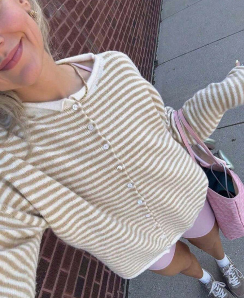 Women's Striped Knit Cardigan Sweater Casual Long Sleeve