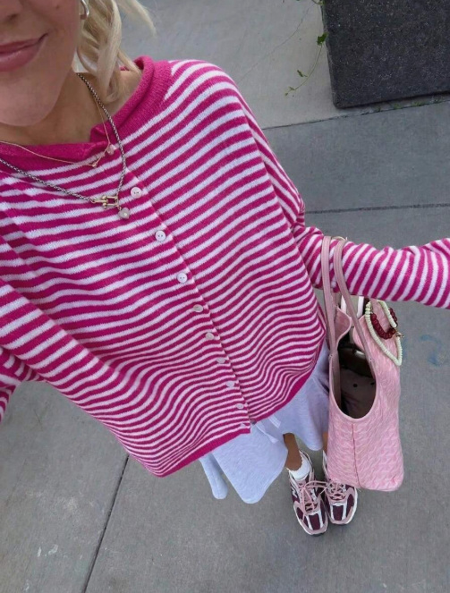 Women's Striped Knit Cardigan Sweater Casual Long Sleeve