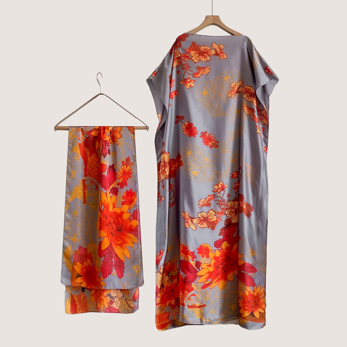 Women's Peacock Print Cape Shawl & Scarf Set, Elegant Beach Cover-Up For Holiday Vacation, Swimsuit Cover Up