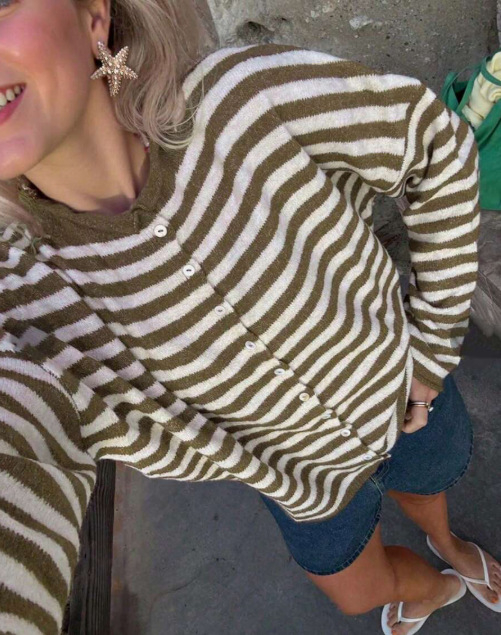 Women's Striped Knit Cardigan Sweater Casual Long Sleeve