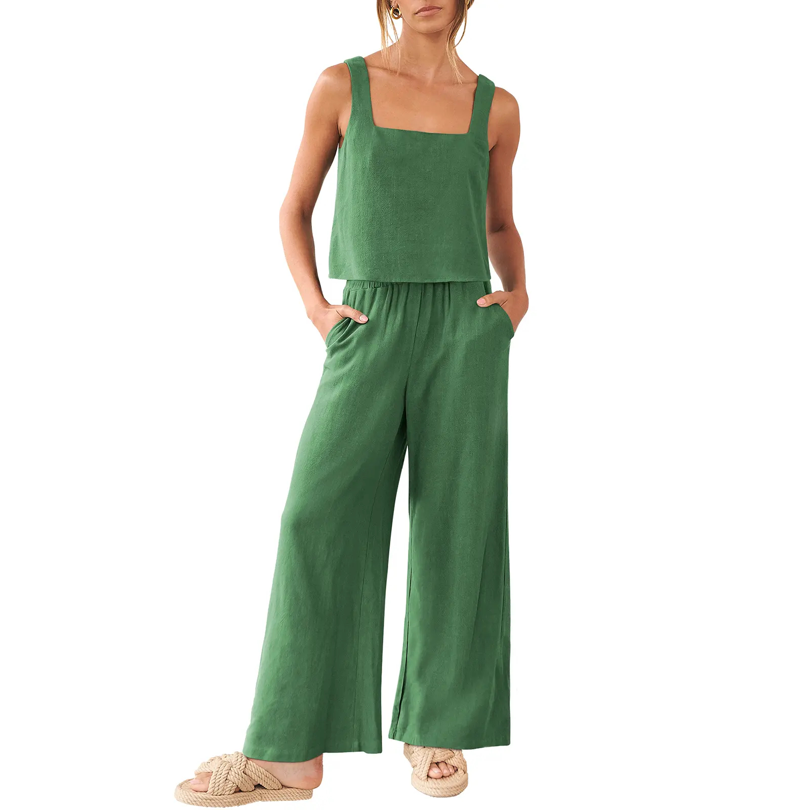 Women's Summer 2 Piece Linen Outfit Set
