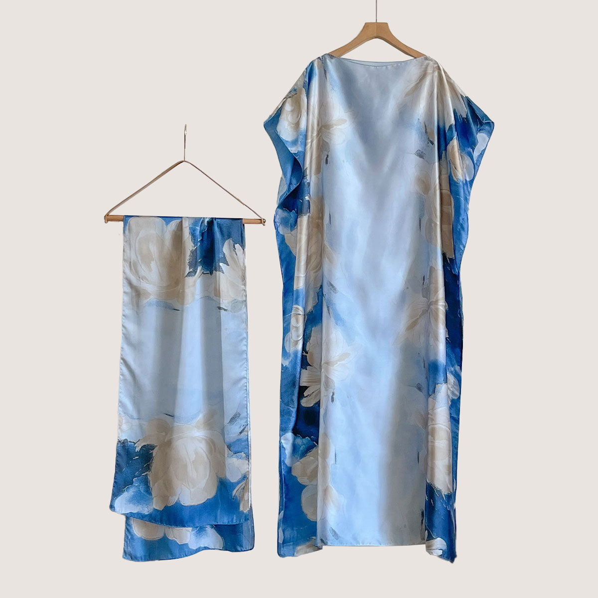 Women's Peacock Print Cape Shawl & Scarf Set, Elegant Beach Cover-Up For Holiday Vacation, Swimsuit Cover Up