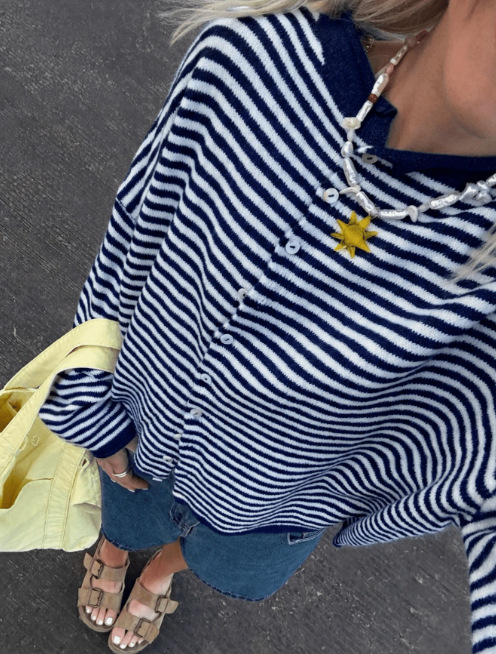 Women's Striped Knit Cardigan Sweater Casual Long Sleeve