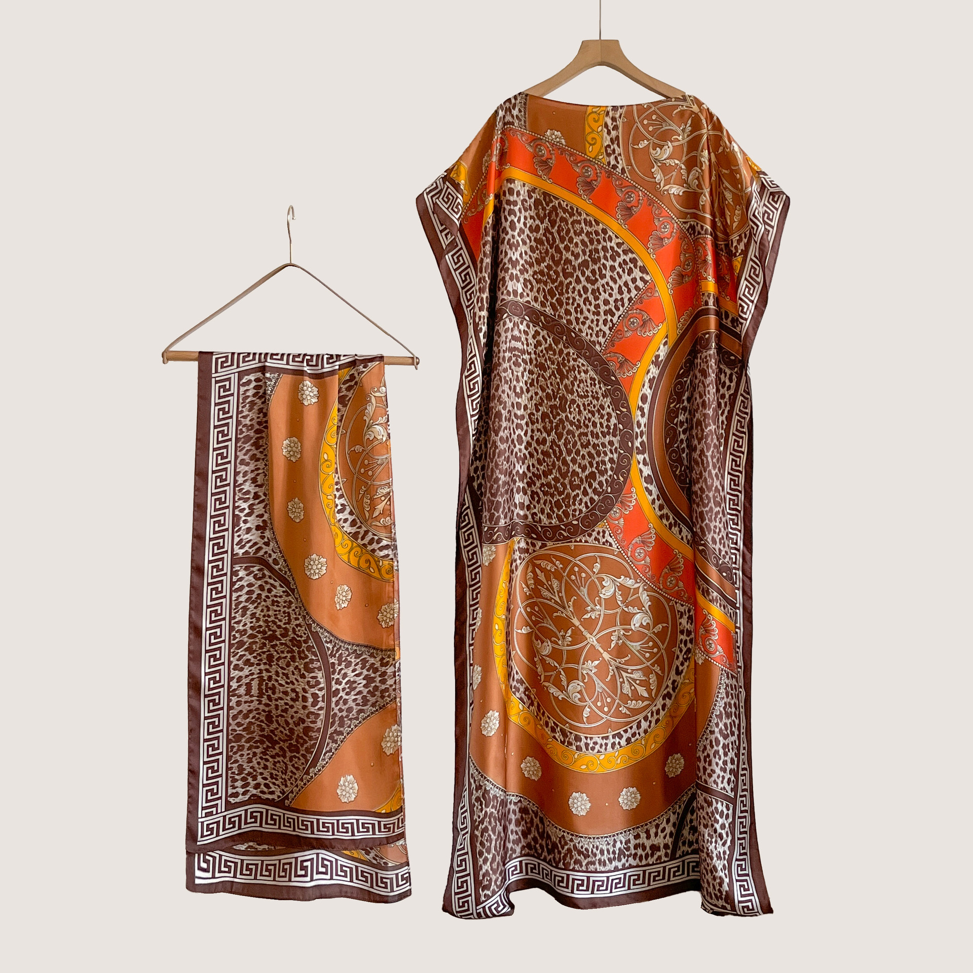 Women's Peacock Print Cape Shawl & Scarf Set, Elegant Beach Cover-Up For Holiday Vacation, Swimsuit Cover Up
