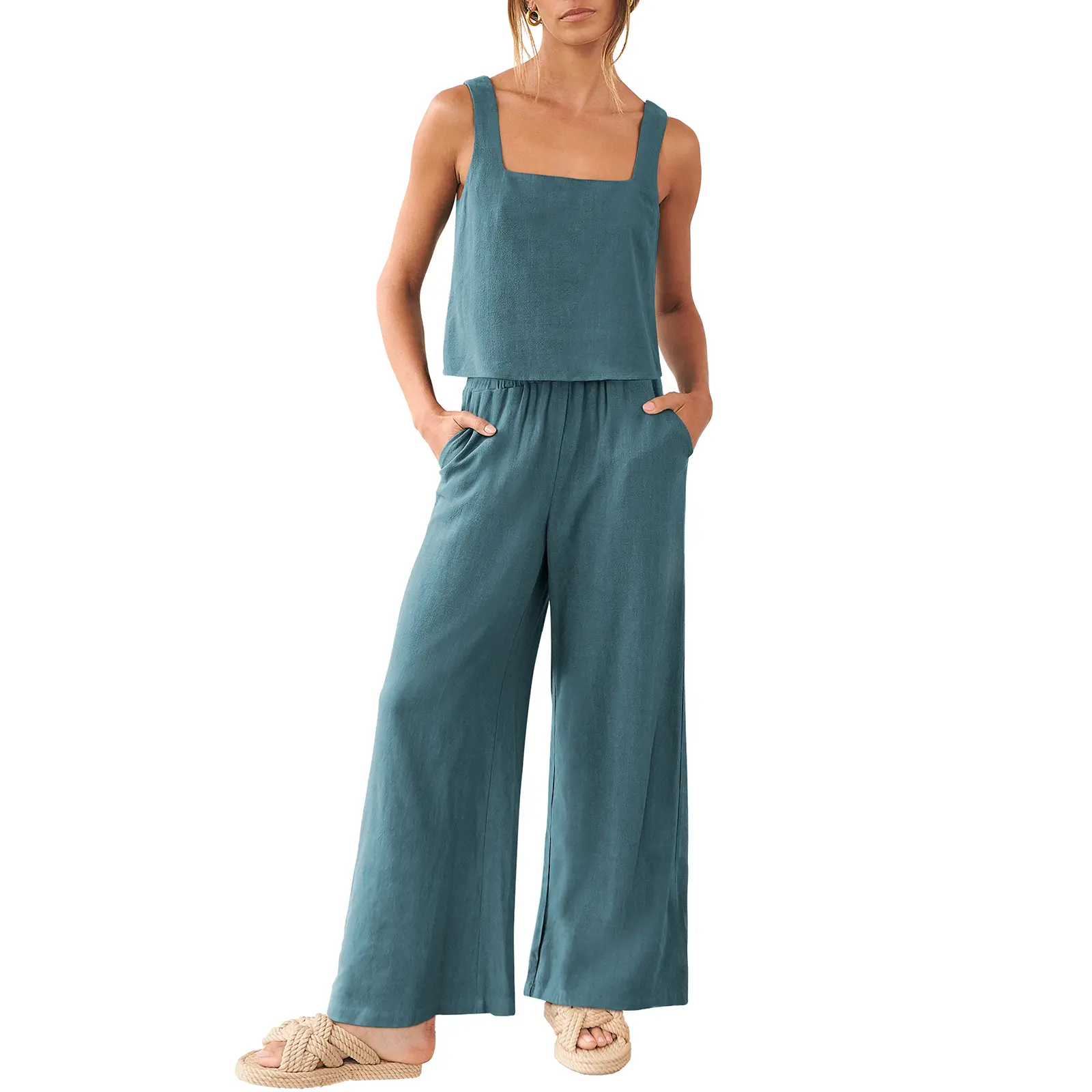Women's Summer 2 Piece Linen Outfit Set