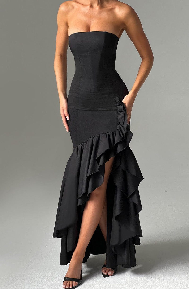 Angelina Maxi Dress  - Shoulder strapless, Hip Hugging, Irregularwave Fashion Party Dress
