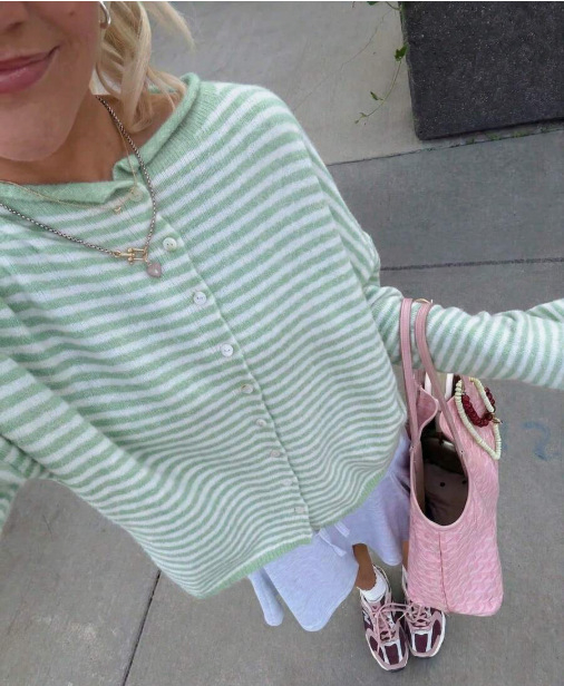 Women's Striped Knit Cardigan Sweater Casual Long Sleeve