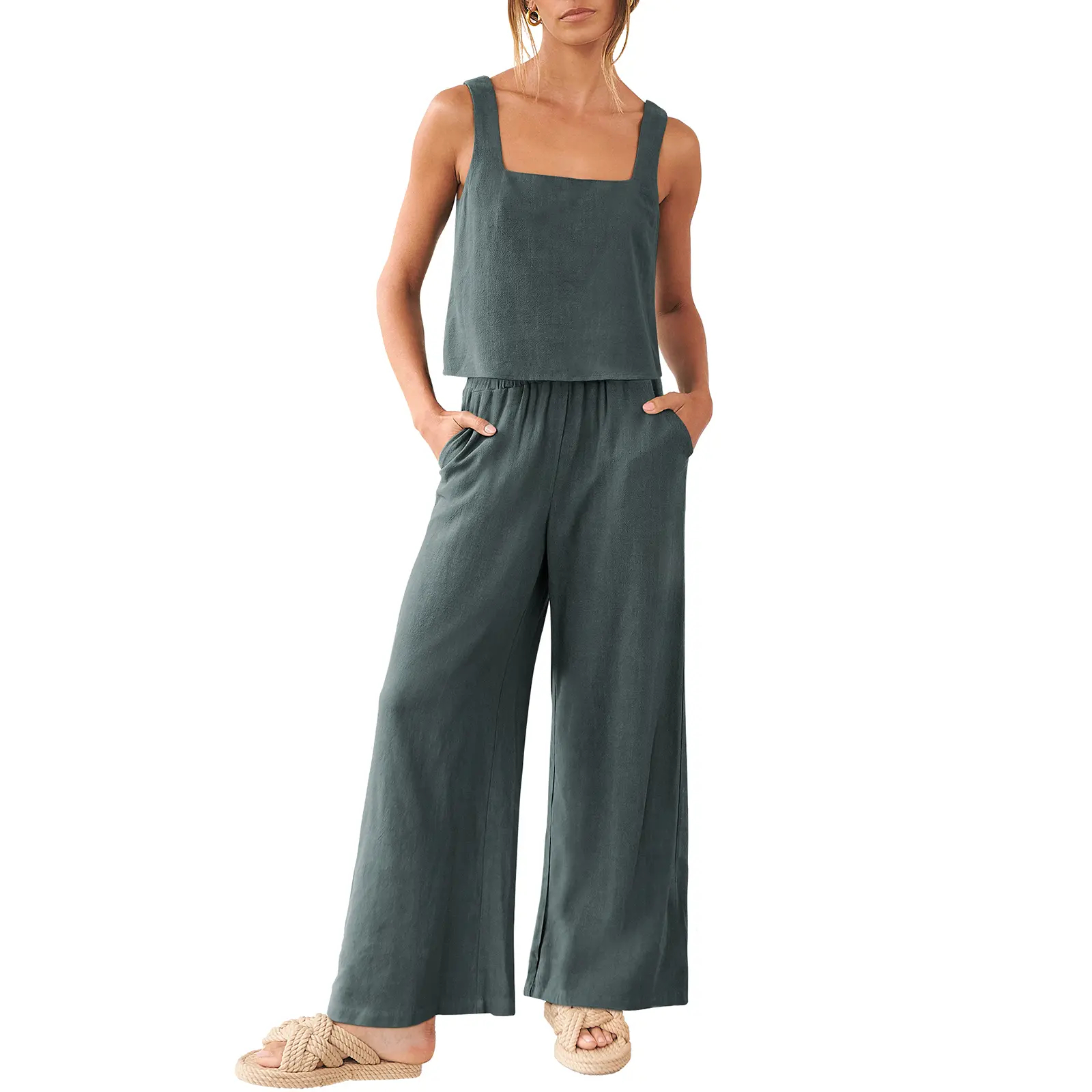 Women's Summer 2 Piece Linen Outfit Set