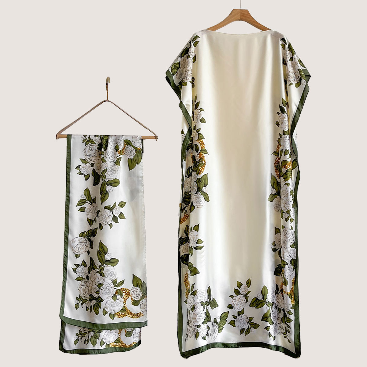 Women's Peacock Print Cape Shawl & Scarf Set, Elegant Beach Cover-Up For Holiday Vacation, Swimsuit Cover Up