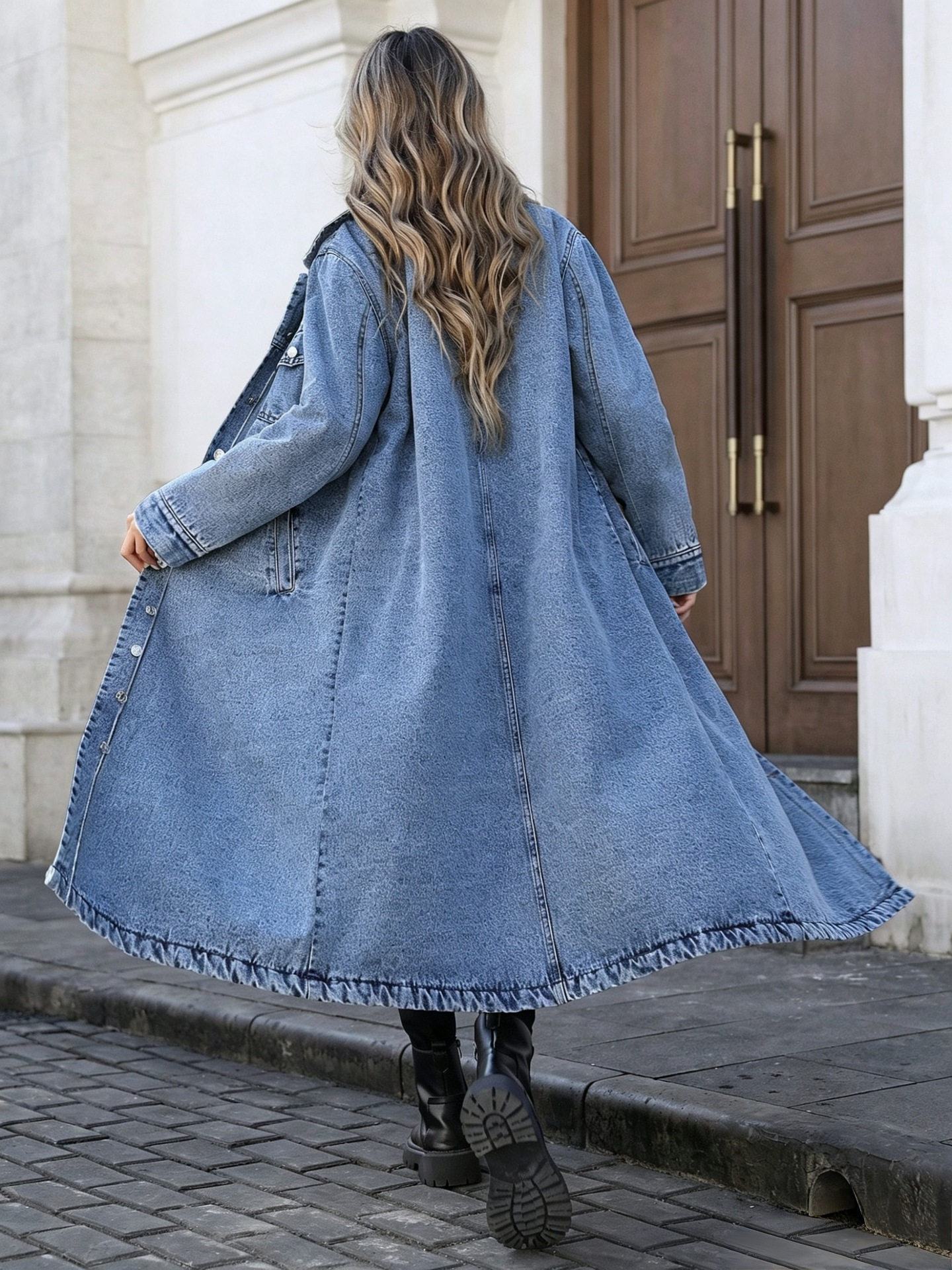 Women's Button Front Denim Coat, Elegant Casual Long Sleeve Denim Jacket for Spring & Fall, Women's Clothing for Daily Wear