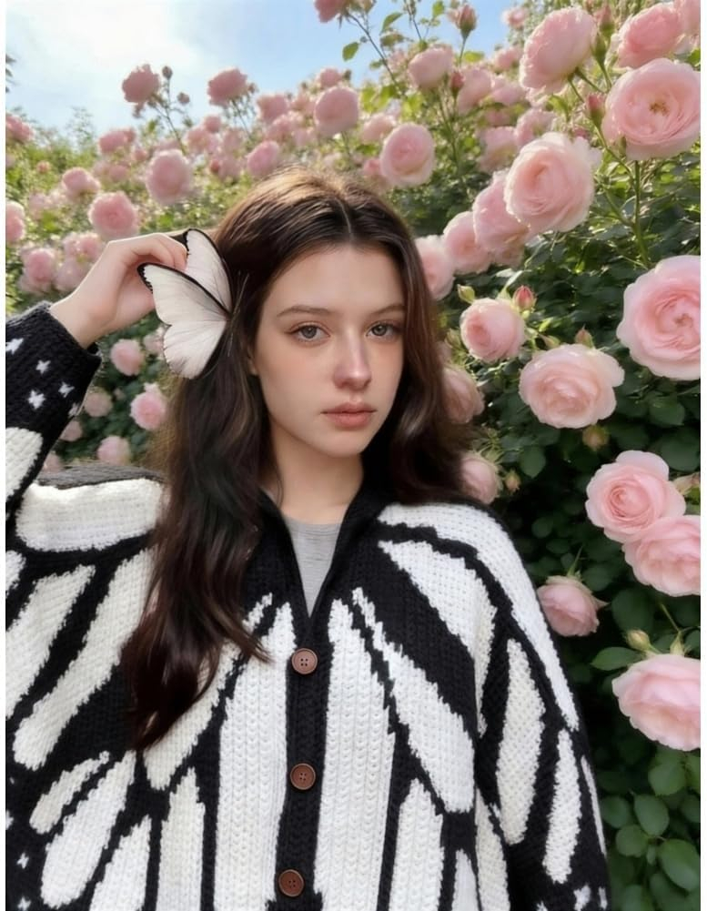 Womens Monarch Butterfly Crochet Cardigan Open Front Butterflies Wing Knit Cardigan Crochet Butterfly Coverups Button Sweater