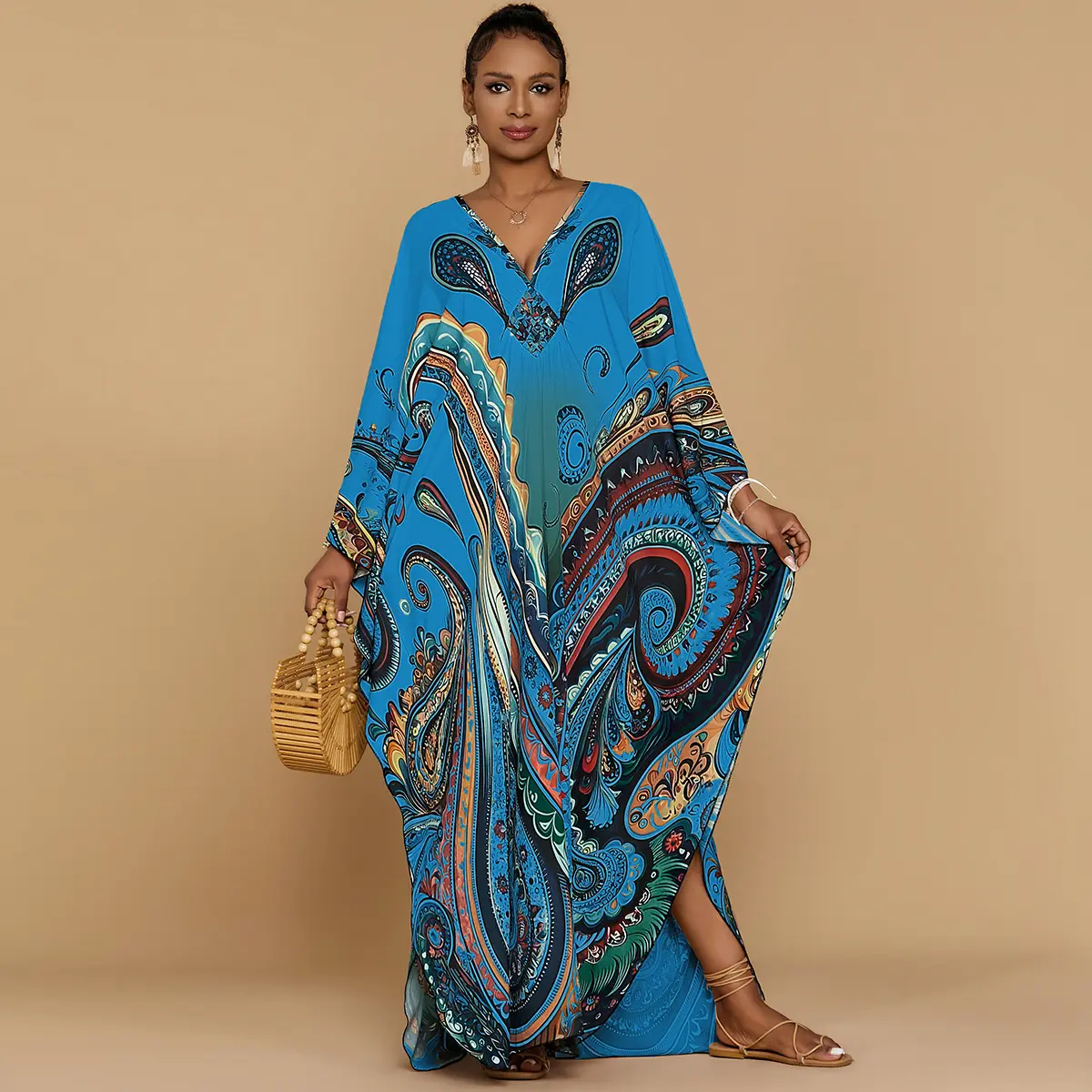 Ethnic Print Kaftan Dress